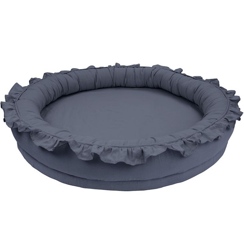 Tapis de jeu en lin cocon à volants gris graphite Pure nature Cotton&Sweets