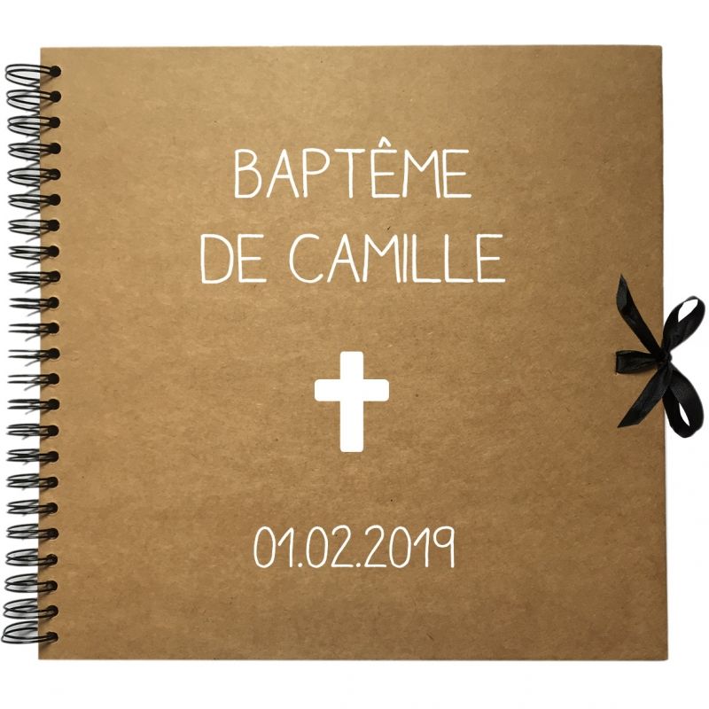 Album photo baptême personnalisable kraft et blanc (30 x 30 cm) Les Griottes