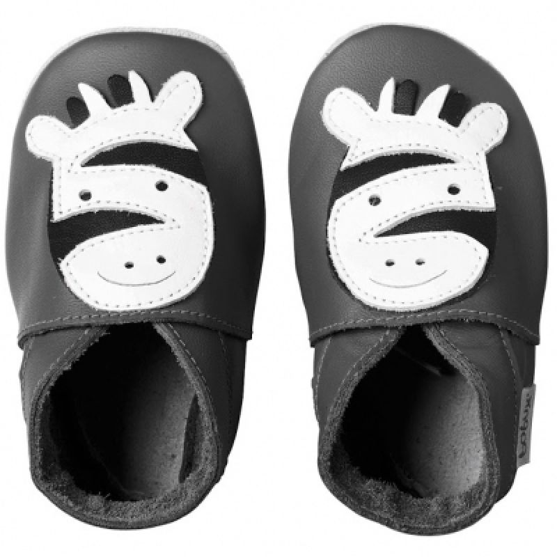 Chaussons bébé cuir Soft soles zèbre (3-9 mois) Bobux