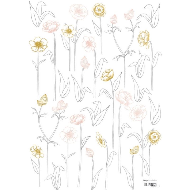 Planche de stickers A3 de petites fleurs sur tiges Lilipinso