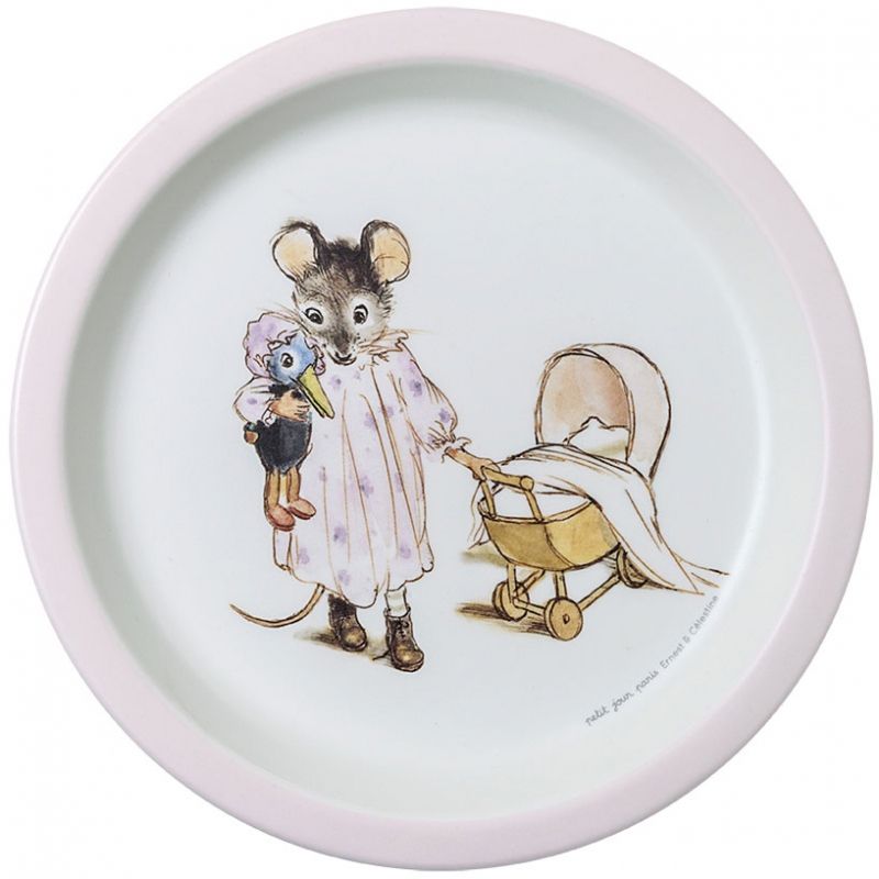 Assiette plate Ernest et Célestine rose Petit Jour Paris