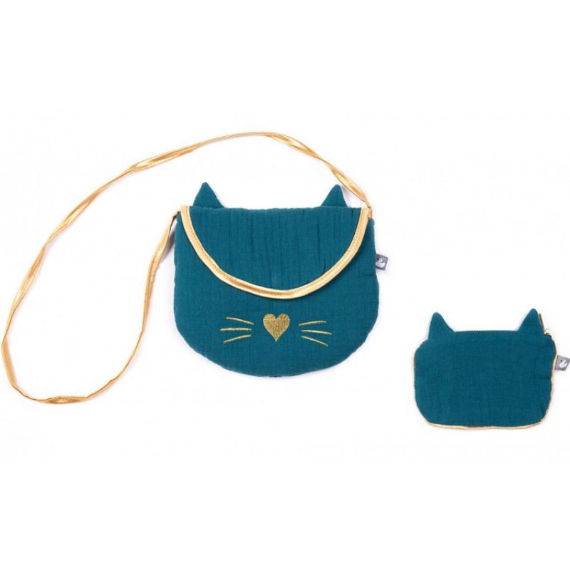 Sac à main + porte monnaie chat vert paon BB & Co