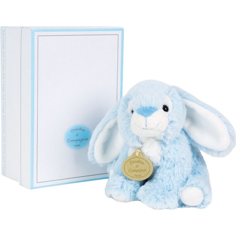 Coffret peluche musical lapin bleu (15 cm) Doudou et Compagnie