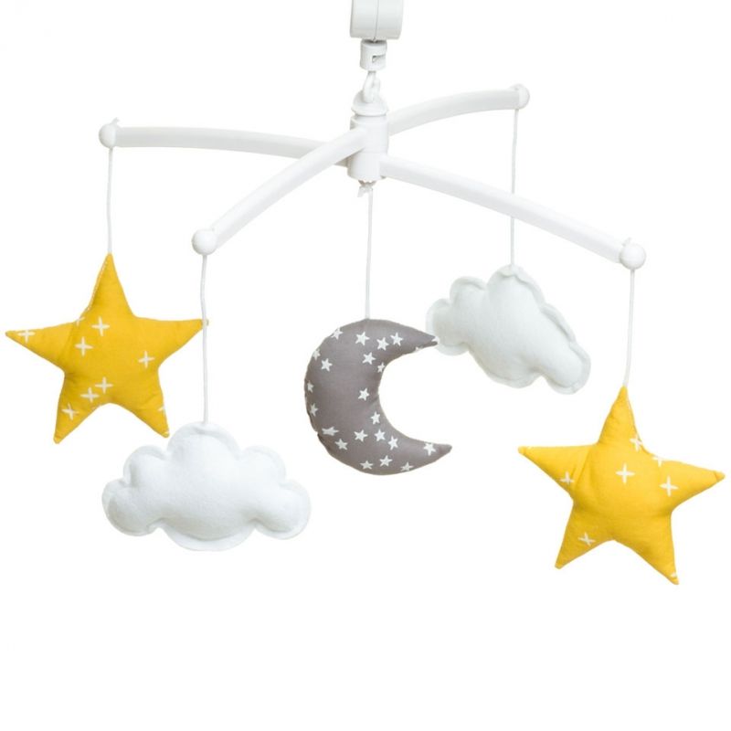Mobile musical Lune jaune et gris (Mélodie Les couleurs du vent de Pocahontas) Pouce et Lina