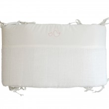 Tour de lit lin lavé blanc Oiseaux rose poudré (pour lits 60 x 120 cm et 70 x 140 cm)  par Blossom Paris