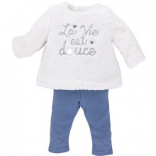 Ensemble pull blanc et legging bleu Mon Tout Doux (3 mois : 62 cm)  par Sucre d'orge