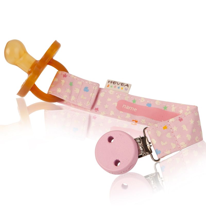 Attache tétine rose coton bio Hevea