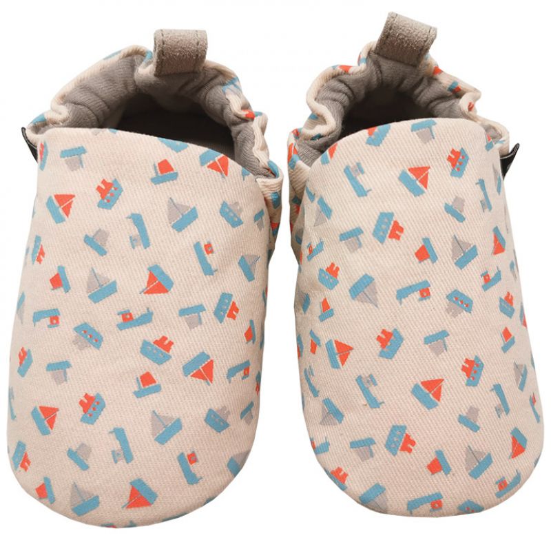 Chaussons en coton et cuir Les bateaux (3-6 mois) Maison Petit Jour