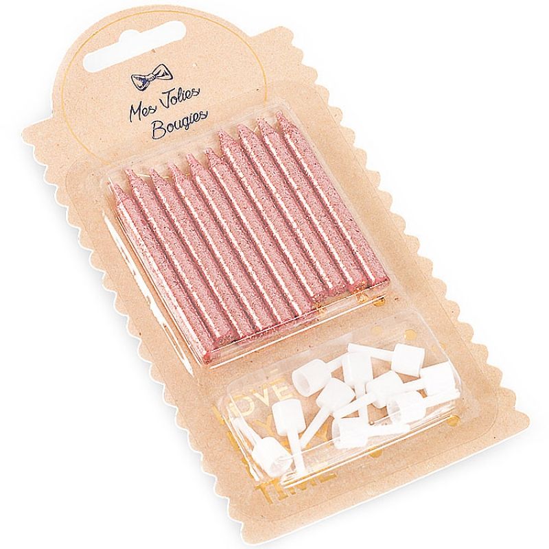 Lot de 10 bougies d'anniversaire rose gold pailleté Arty Fêtes Factory