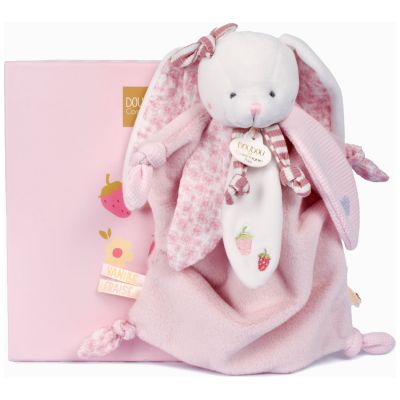 Doudou Lapin Vanille Fraise rose (25 cm)