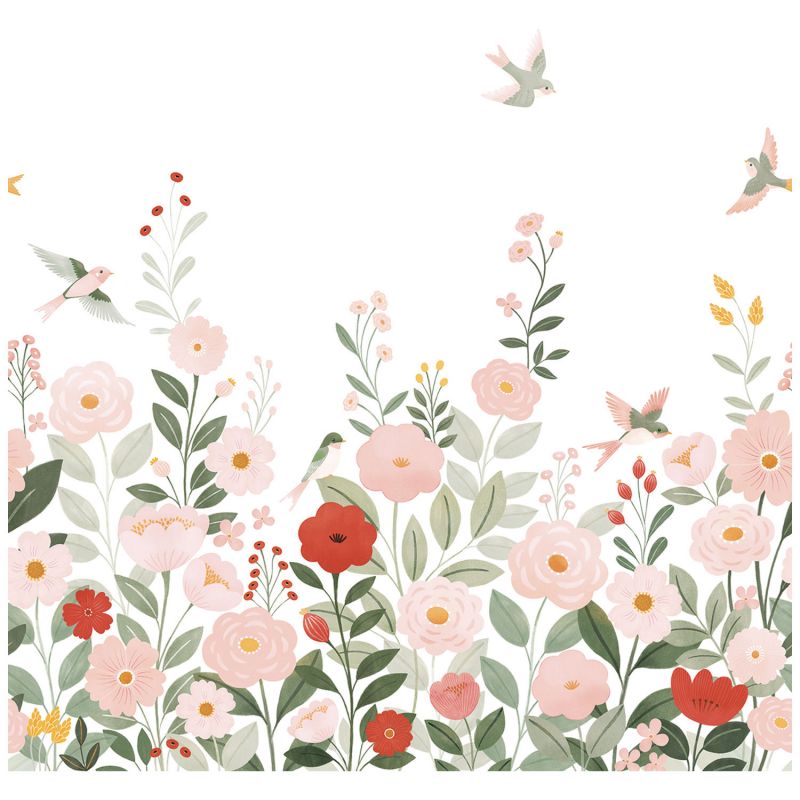 Papier peint panoramique Decor Alysse fleurs et oiseaux blanc (2m x 3m)  Lilipinso Produit 1
