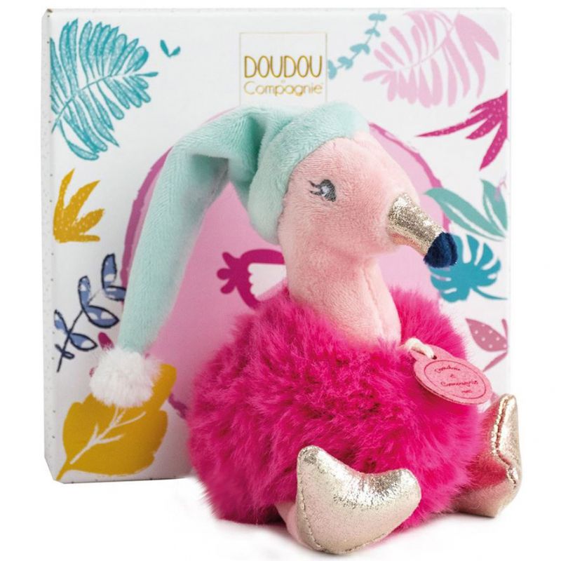 Coffret peluche Minizoo Flamant rose bonnet de nuit Tropi'cool (15 cm) Doudou et Compagnie