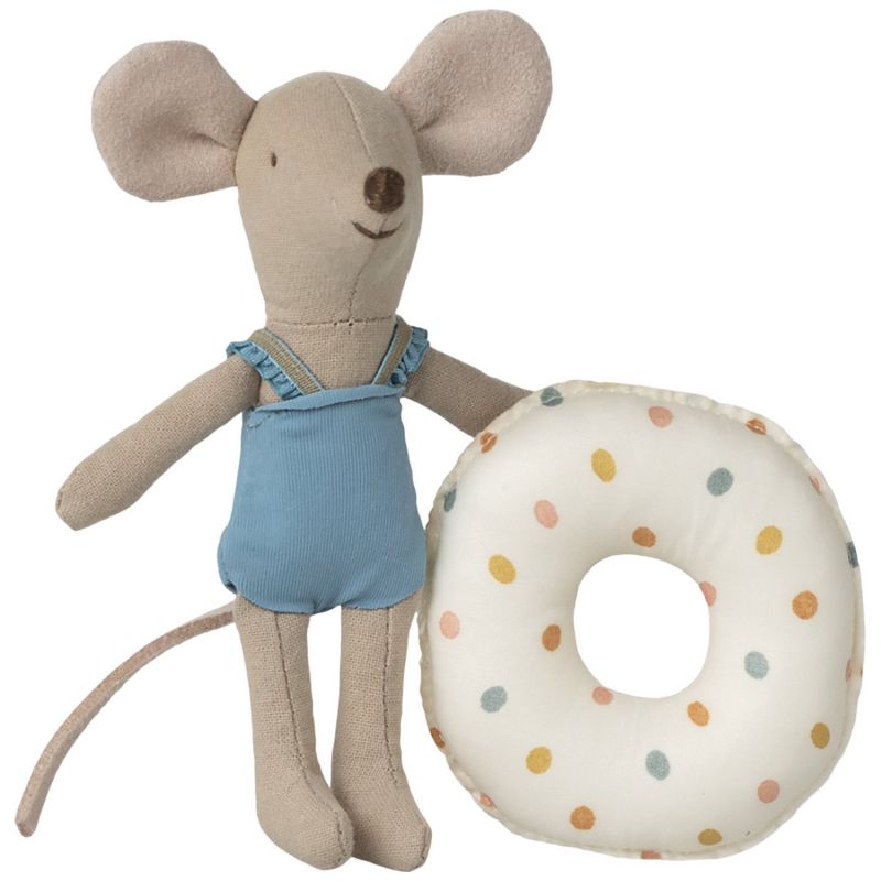 Souris de plage avec bouée petite sœur à pois multicolores Maileg Produit 1