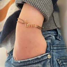 Bracelet cordon coton ciré Prénom goldfilled jaune (personnalisable)