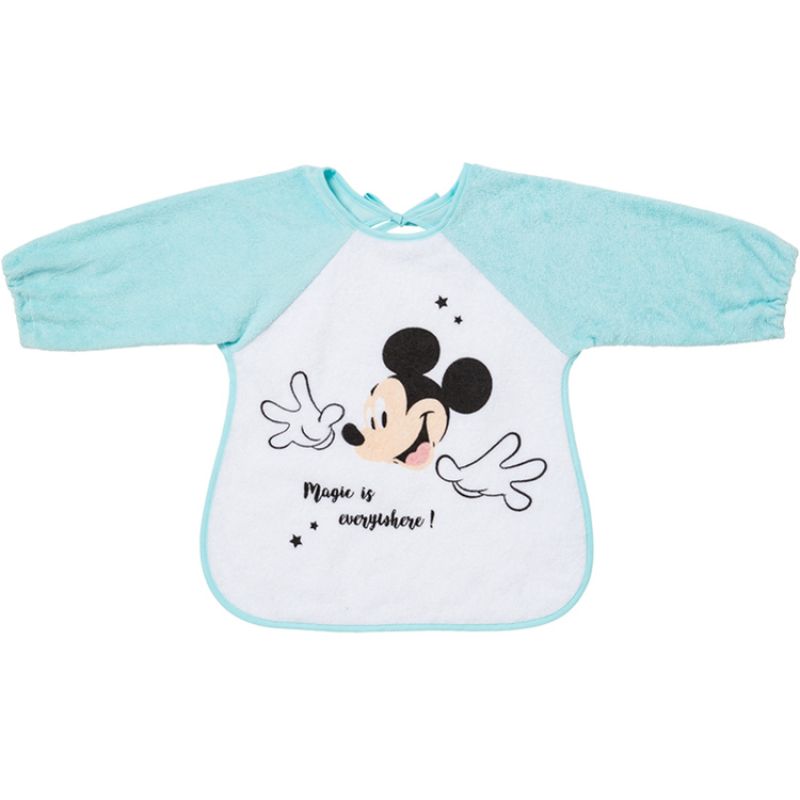 Bavoir à manches en éponge à nouer Mickey bleu Babycalin