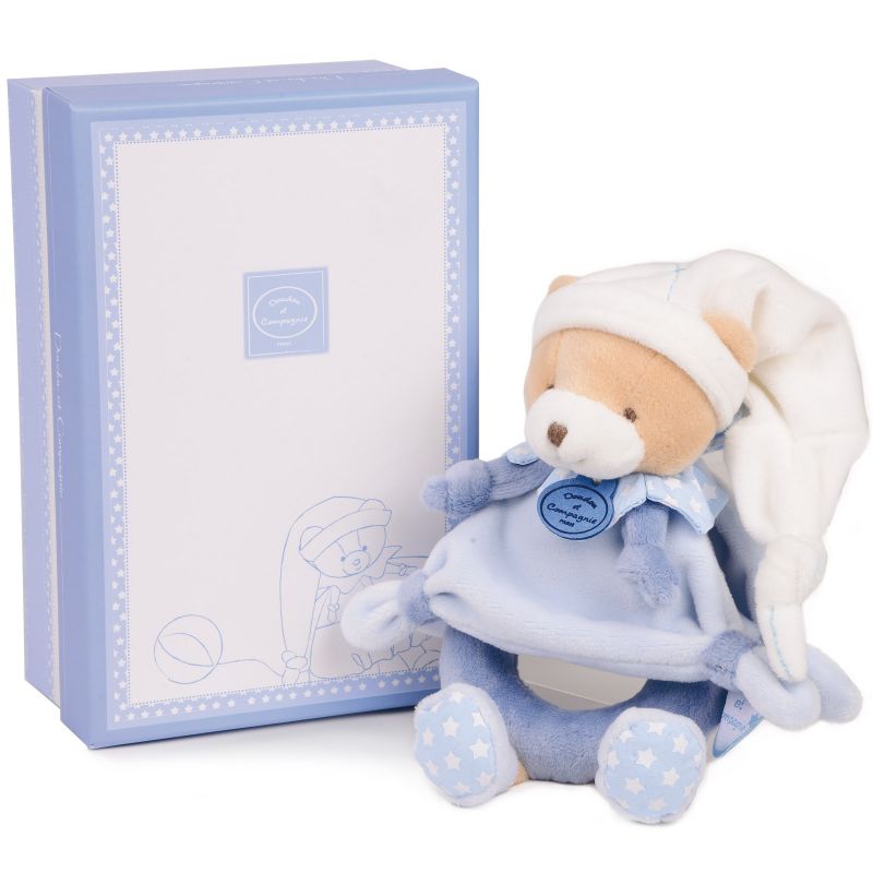 Coffret peluche hochet ours Petit chou bleu clair Doudou et Compagnie