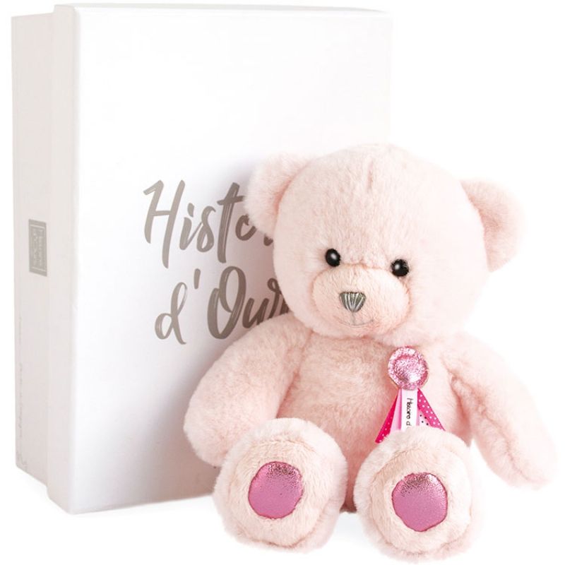 Coffret peluche ours Charms rose poudré (24 cm) Histoire d'Ours