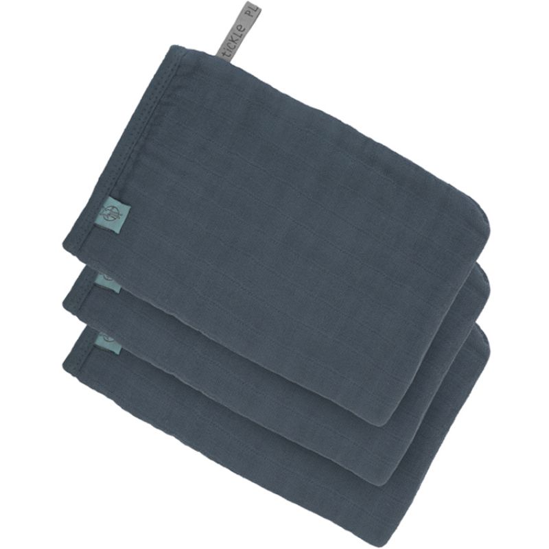 Lot de 3 gants de toilette en mousseline de coton bleu marine Lässig
