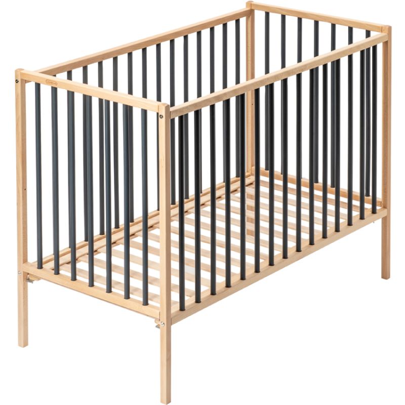 Lit à barreaux en bois Rémi hybride anthracite (70 x 140 cm) Combelle
