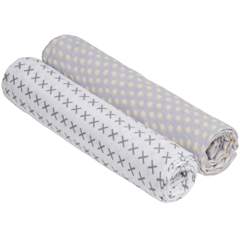 Lot de 2 maxi langes en mousseline devinette taupe (120 x 120 cm)  Lässig