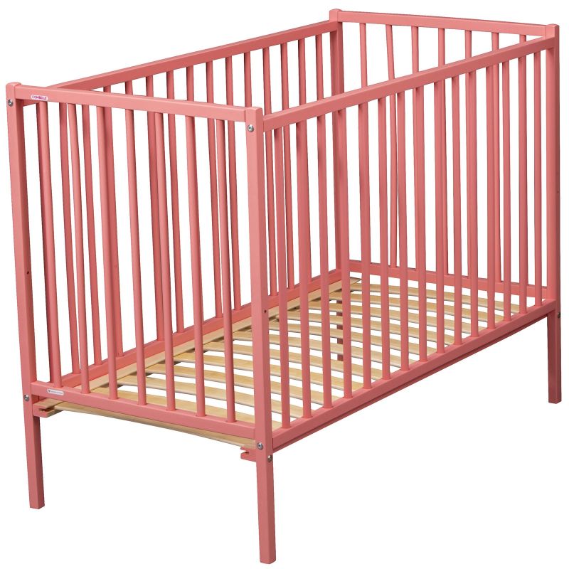 Lit à barreaux Rémi en bois massif laqué rose (70 x 140 cm) Combelle