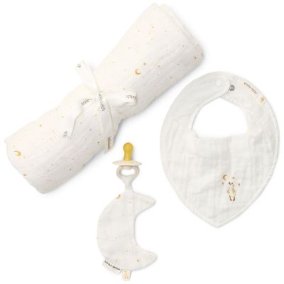Coffret cadeau attache-sucette, bavoir bandana et lange XL Moon & Stars Little Dutch