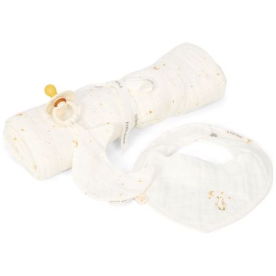 Coffret cadeau attache-sucette, bavoir bandana et lange XL Moon & Stars