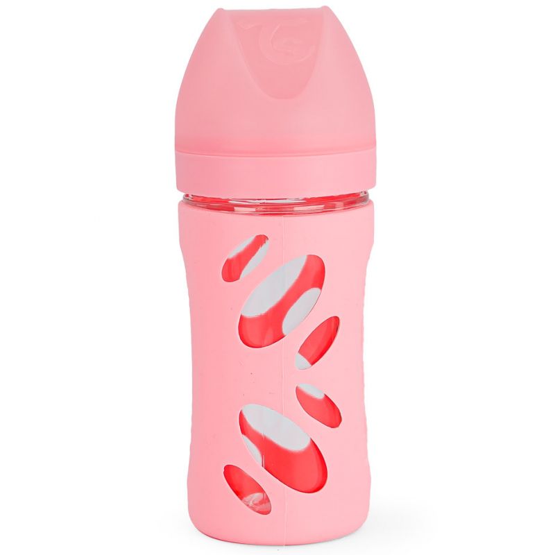Biberon anti-colique en verre rose pastel (260 ml) Twistshake