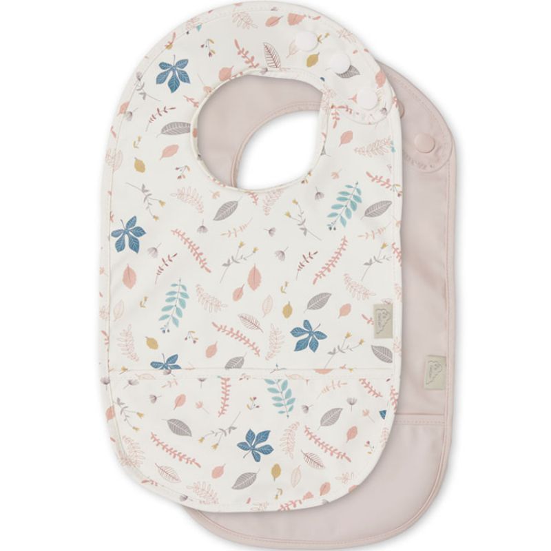 Lot de 2 bavoirs à poche Pressed Leaves rose Cam Cam Copenhagen