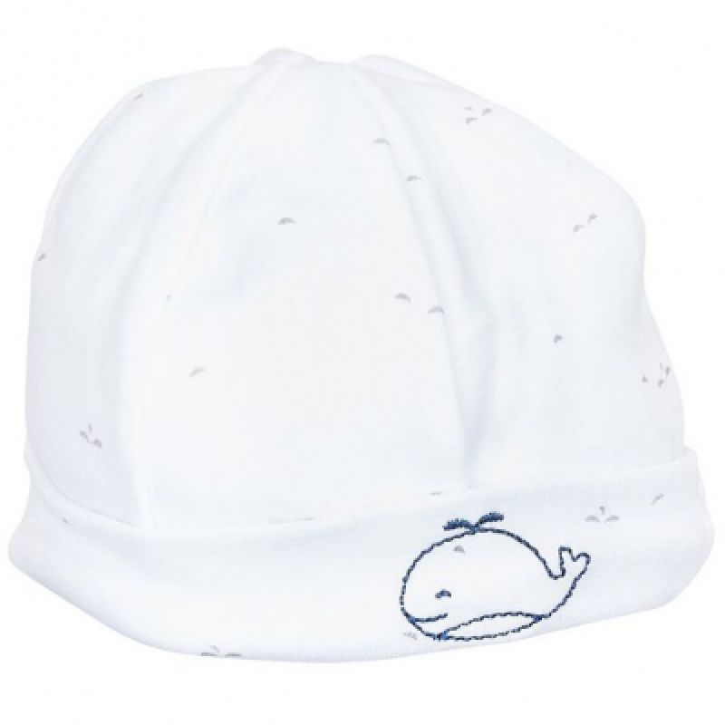 Bonnet de naissance Blue baleine Sauthon