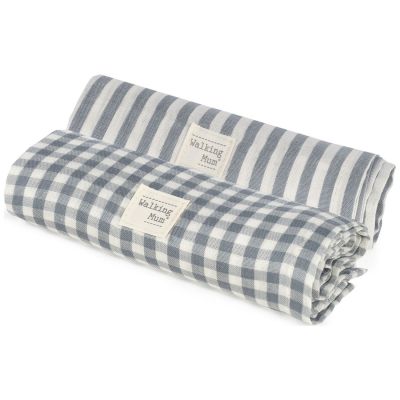 Set 2 langes Praliné Vichy Rayures Matcha (70x70 cm) Walking Mum