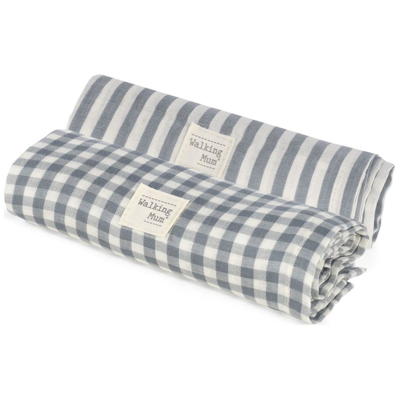 Set 2 langes Praliné Vichy Rayures Matcha (70x70 cm) Walking Mum Produit 1