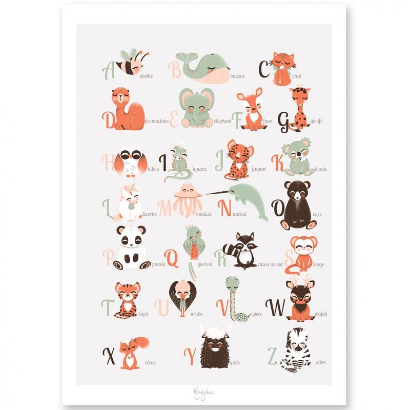 Affiche A3 abécédaire des animaux français Kanzilue