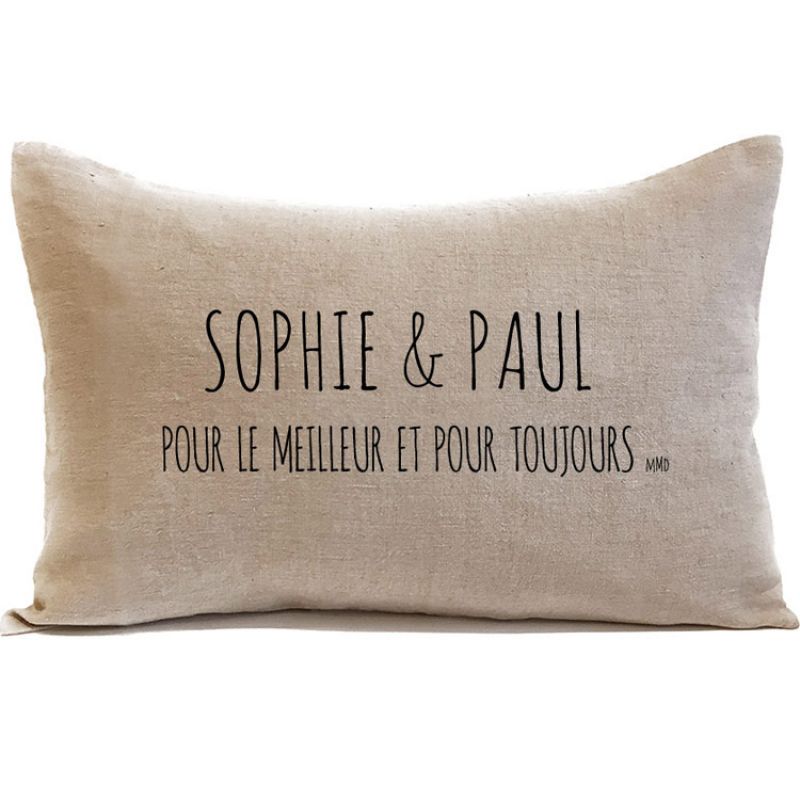 Coussin en lin naturel personnalisable (40 x 60 cm) Mes Mots Déco