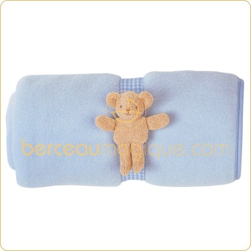 Couverture en polaire bleue avec ourson (65x90cm) Trousselier