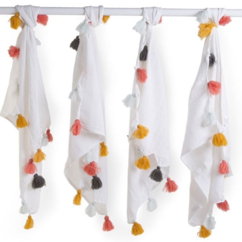 Lot de 4 langes blanc avec pompons (62 x 62 cm) Childhome