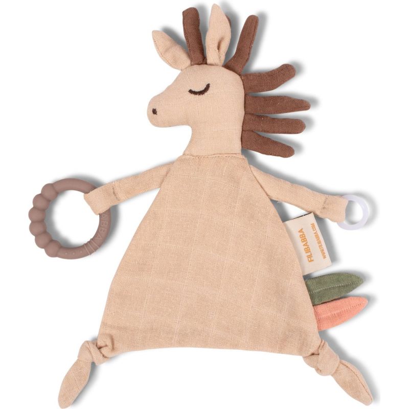 Doudou en coton bio avec anneau dentition Henry le cheval Filibabba