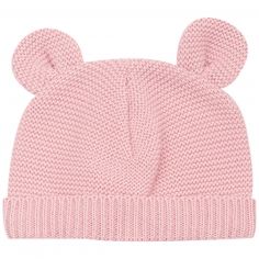 Bonnet de naissance Ours en maille Rose poudre (0-1 mois) - Trois Kilos Sept