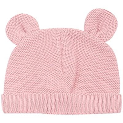 Bonnet Ours en maille Rose poudre (0-1 mois)