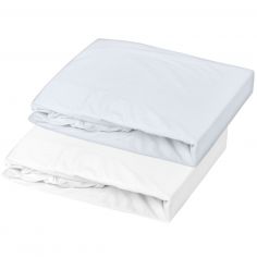 Lot de 2 draps housses en jersey Blanc-Light Blue (70 x 140 cm) - Mon P'tit Dodo