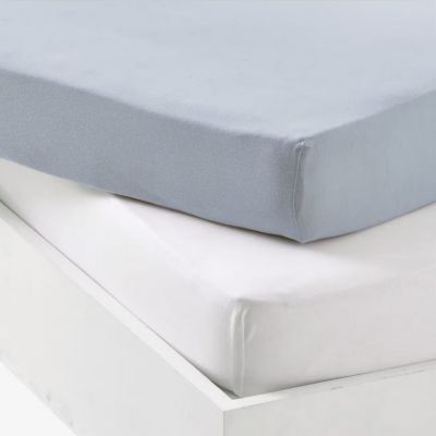 Lot de 2 draps housses en jersey Blanc-Light Blue (70 x 140 cm)