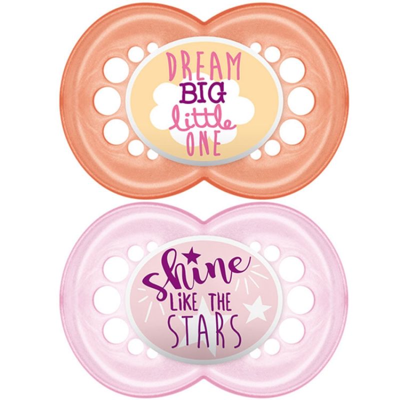 Lot de 2 sucettes anatomiques Décor message fille (6 mois et +) MAM
