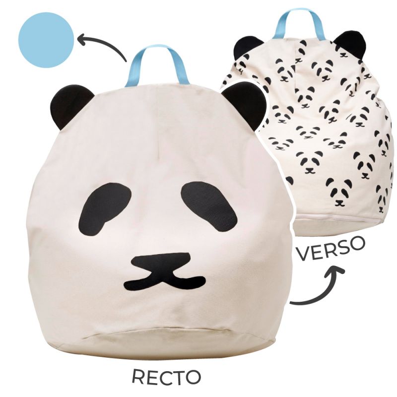 Pouf géant panda poignée bleue (80 x 110 cm) BINI