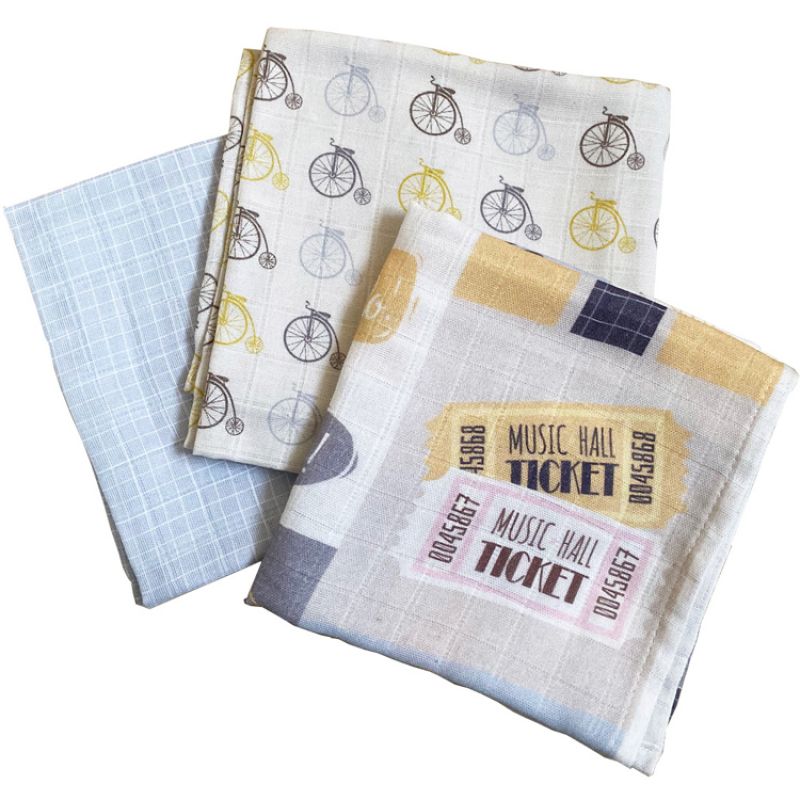 Lot de 3 langes en coton bio Lucien (60 x 60 cm) Little Crevette