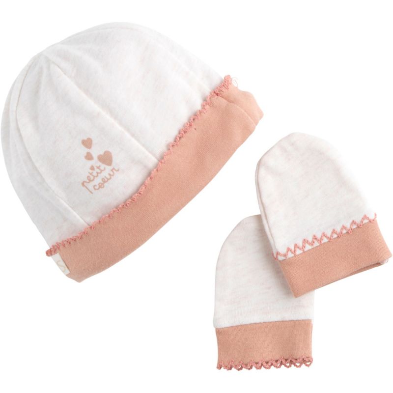 Ensemble bonnet et moufles de naissance Petit Cœur Sauthon Produit 1