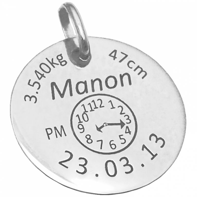 Médaille de naissance personnalisable (argent 925°) Alomi