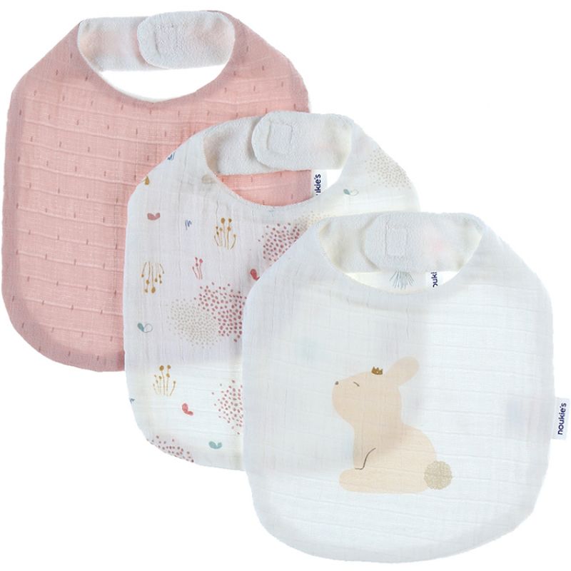Lot de 3 bavoirs en mousseline de coton bio Lina et Joy Noukie's