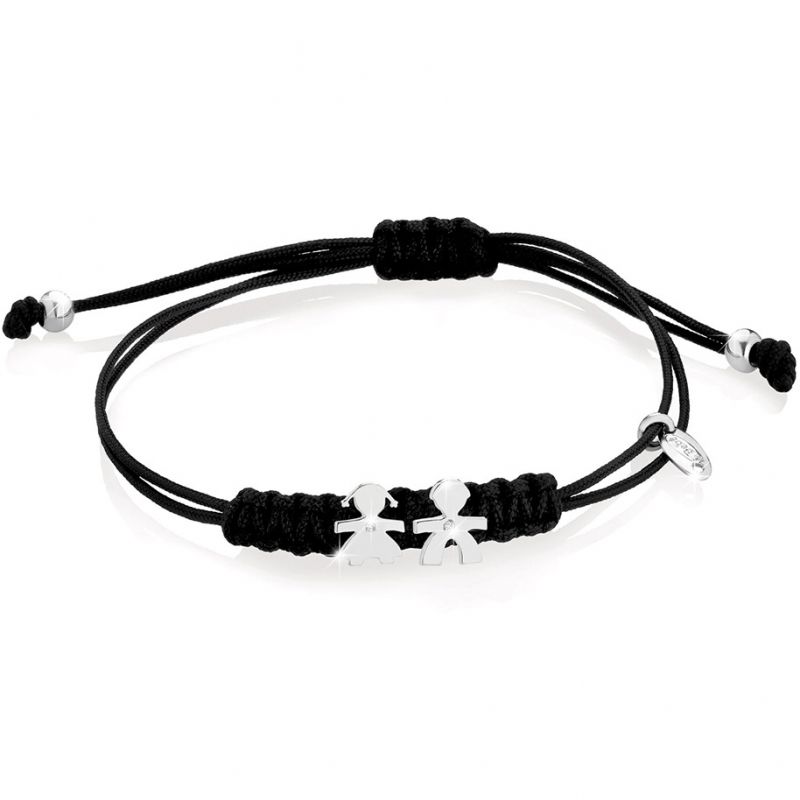 Bracelet noir Briciole 2 symboles garçon (or blanc 750° et diamant) leBebé