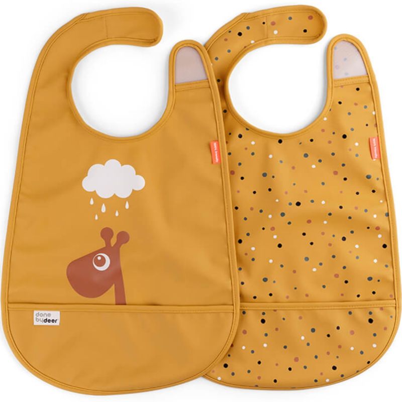 Lot de 2 bavoirs imperméables à velcro Raffi Moutarde Done by Deer
