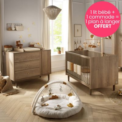 Pack lit évolutif, commode et plan à langer offert Mokka (70 x 140 cm) Sauthon mobilier